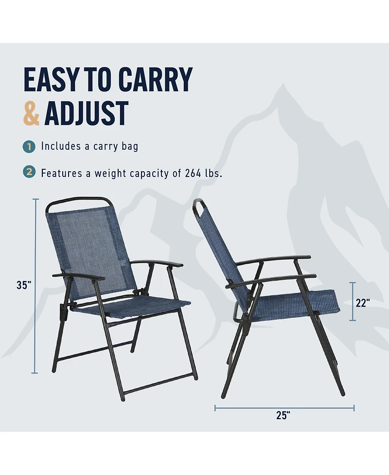 Trappers Peak 3-Piece Folding Outdoor Patio Chairs and Table, Blue