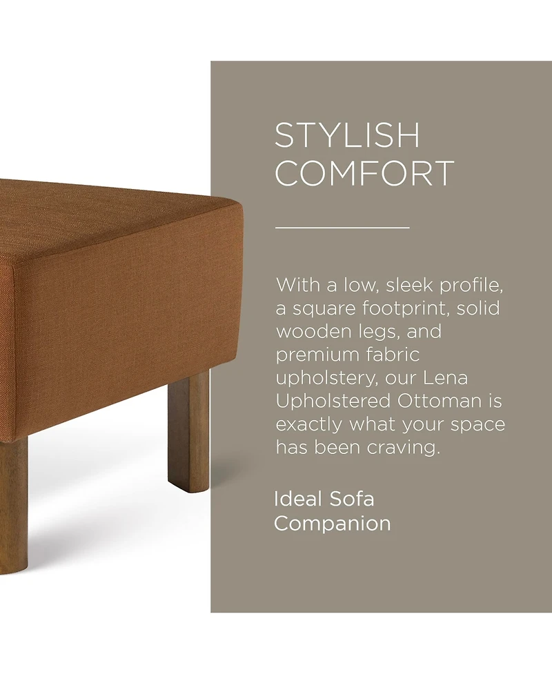 Maven Lane Lena Contemporary Upholstered Ottoman with Refined Brown Wood Finish