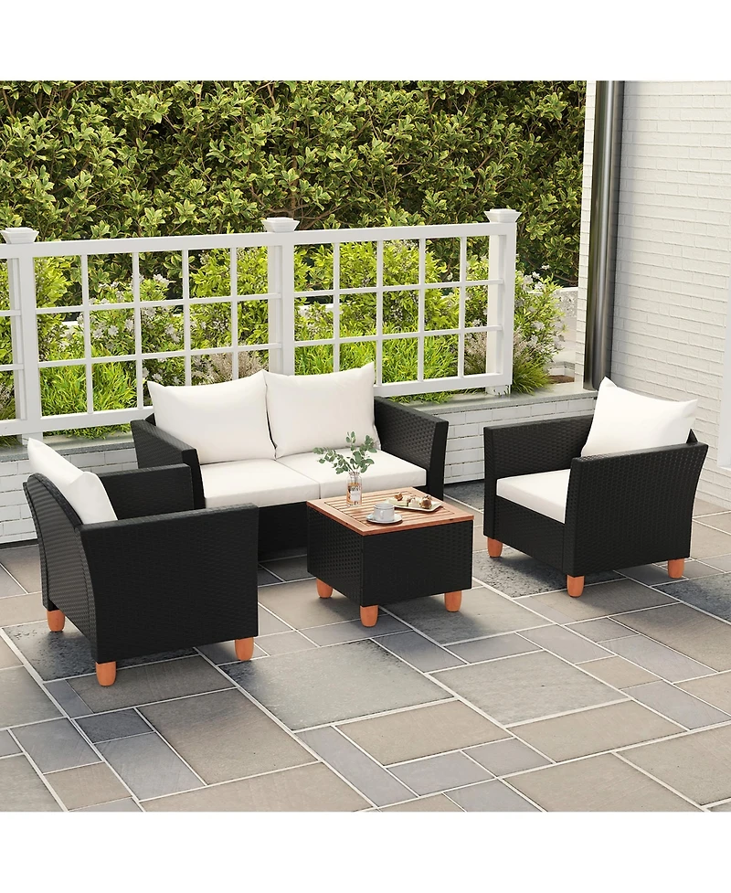 Gymax 4 Piece Outdoor Conversation Set Patio Cushioned Chairs w/ Storage Coffee Table