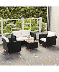 Gymax 4 Piece Outdoor Conversation Set Patio Cushioned Chairs w/ Storage Coffee Table