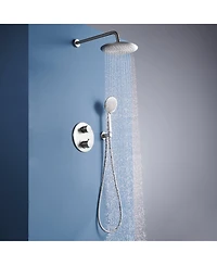 9.5 Inch Wall Mount Dual Shower Heads Shower System with Handheld Sprayer 5-Spray Patterns Shower with Thermostatic Valve in Brushed Nickel