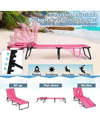 Beach Chaise Lounge Chair with Face Hole Pillows & 5-Position Adjustable Backrest