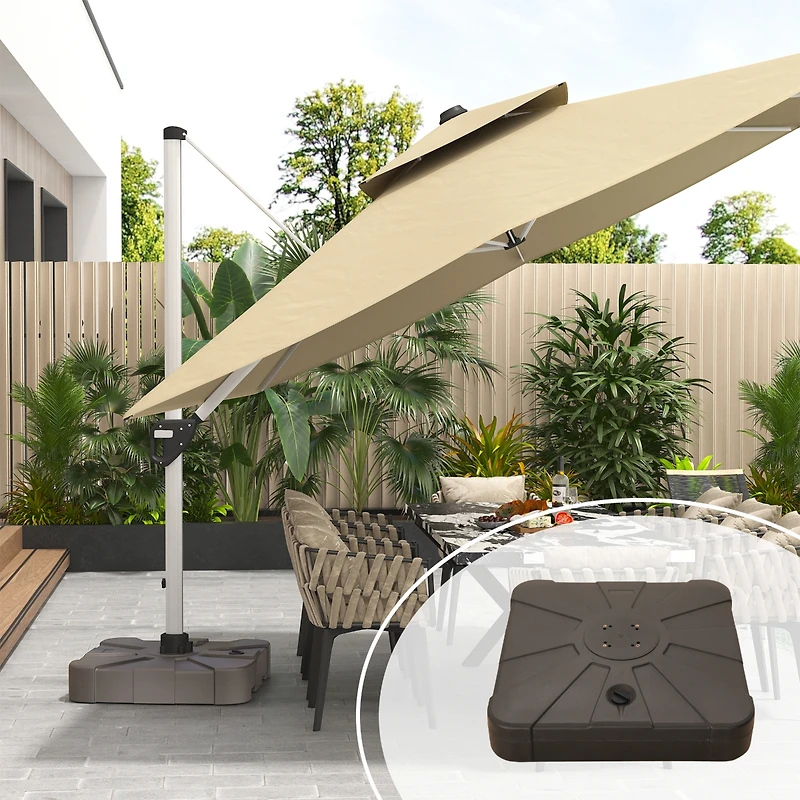 308 lbs Square Patio Umbrella Base Hdpe Cantilever Umbrella Base Water & Sand Filled Weighted Base Heavy Duty Outdoor Umbrella Base Stand