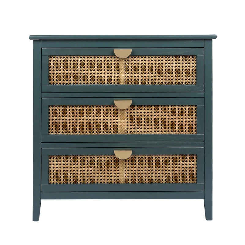 3 Drawer Storage Cabinet Rattan Dressers Chest of Drawers Entryway Cabinet Bedside Table Dresser for Bedroom Living Room