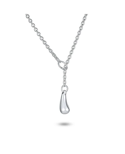 Bling Jewelry Trendy Teardrop Pear Shape Lariat Pendant Y Necklace Polished .925 Sterling Silver