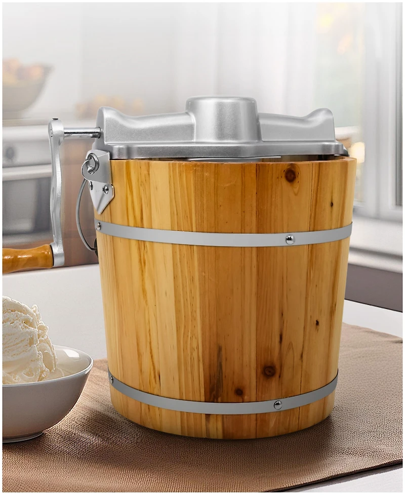 Elite Cuisine 4 Quart Old Fashioned Pine Bucket Electric/Manual Ice Cream Maker