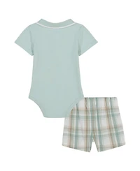 Calvin Klein Baby Boys 2-Piece Interlock Polo Bodysuit Poplin Plaid Shorts Set