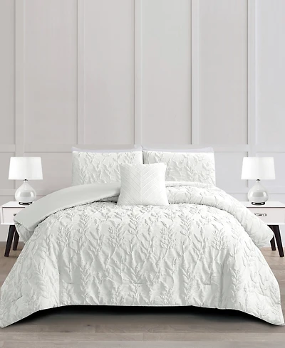Rachel Roy Jacquard Puckered Botanical 3-Pc. Comforter Set, Twin