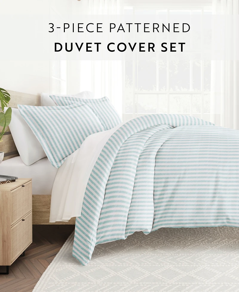 ienjoy Home Distressed Striped Pattern 3 Piece Duvet Cover Set, Full/Queen
