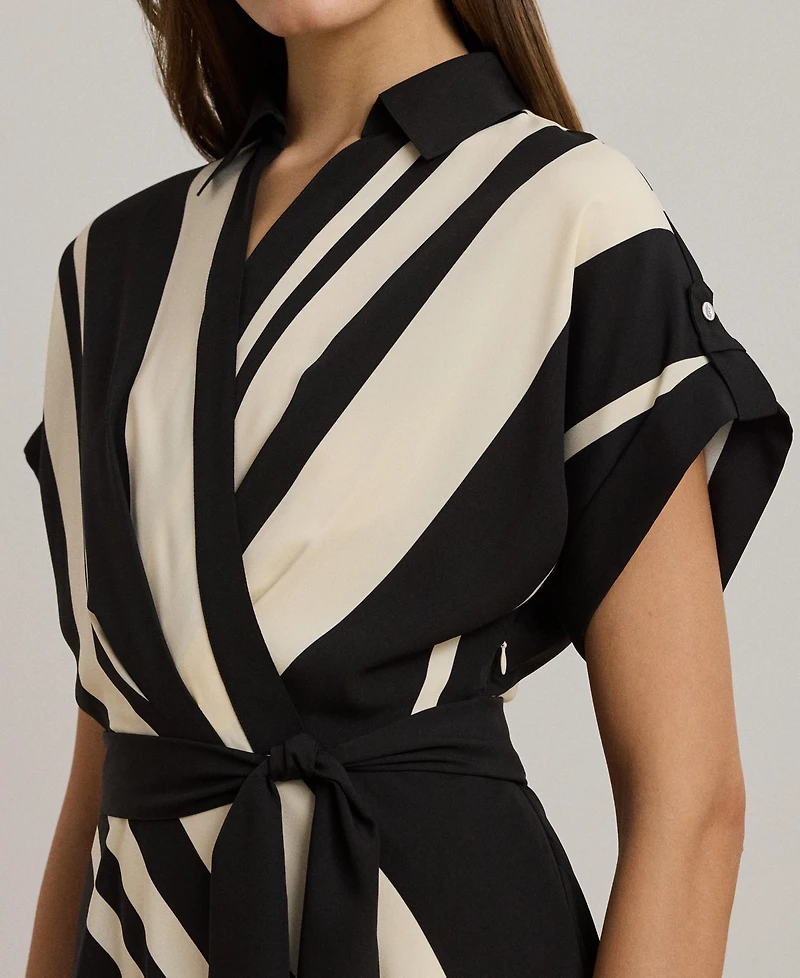Lauren Ralph Lauren Women's Striped Belted Crepe Dress