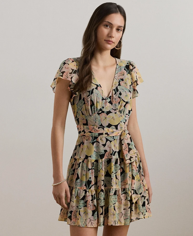 Lauren Ralph Lauren Women's Floral Belted Georgette Tiered Dress