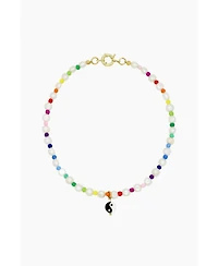 Pearl Necklace With Ceramic Yin Yang Charm 15.5″