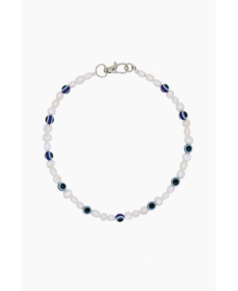 Natural Pearl Necklace With Eye Ceramic Beads 16″