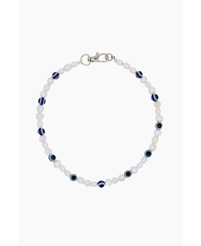 Natural Pearl Necklace With Eye Ceramic Beads 16″