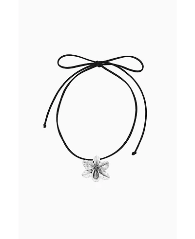 Choker Suede Necklace With Orchid Pendant 13″