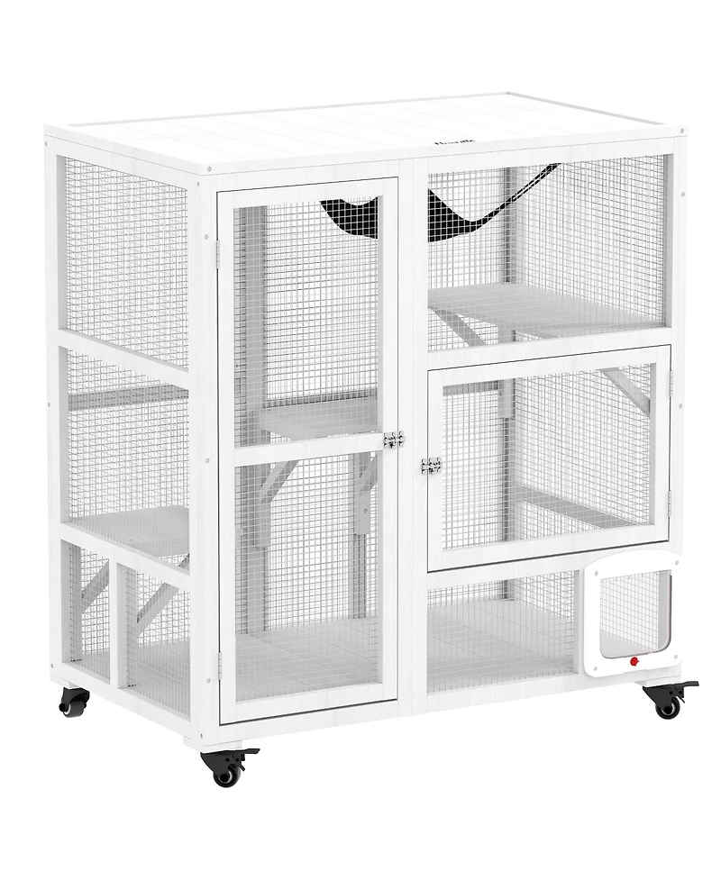 PawHut Indoor Cat Enclosure on Wheels, Cat House with Openable Top,