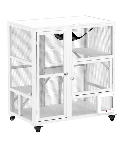 PawHut Indoor Cat Enclosure on Wheels, Cat House with Openable Top,