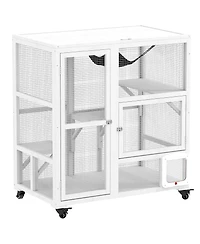 PawHut Indoor Cat Enclosure on Wheels, Cat House with Openable Top,