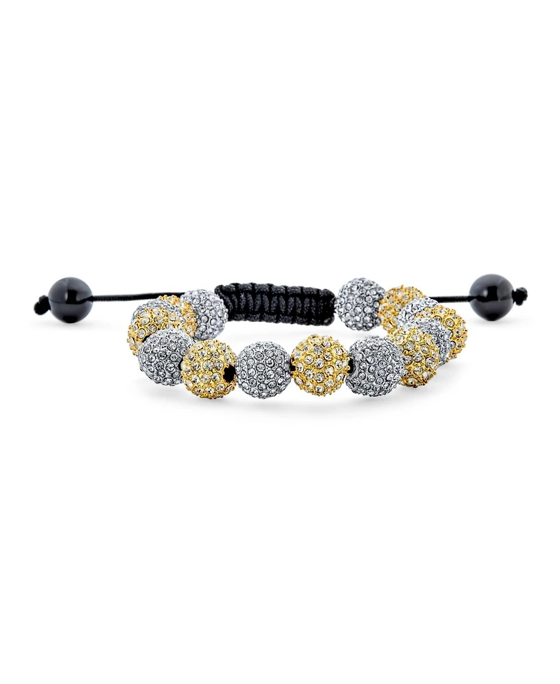 Bling Jewelry Silver Gold Two Tone Strand Bracelet with 10MM Pave Crystal Disco Ball