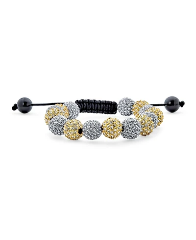 Bling Jewelry Silver Gold Two Tone Strand Bracelet with 10MM Pave Crystal Disco Ball