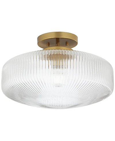 Possini Euro Design Brianna 16" Modern Semi Flush-Mount Ceiling Light Fixture Kitchen Foyer Round Warm Brass Finish Ribbed Glass