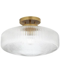 Possini Euro Design Brianna 16" Modern Semi Flush-Mount Ceiling Light Fixture Kitchen Foyer Round Warm Brass Finish Ribbed Glass