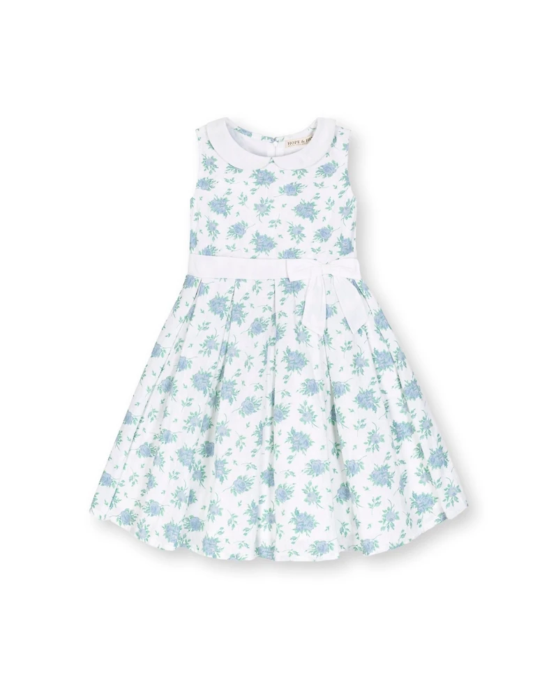 Hope & Henry Toddler Girls Heirloom Linen Sleeveless Peter Pan Collar Tea Dress with Waist Sash