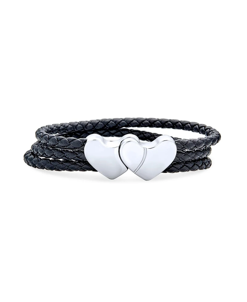 Bling Jewelry Black Triple Strand Wrap Bracelet with Heart Clasp - Stainless Steel