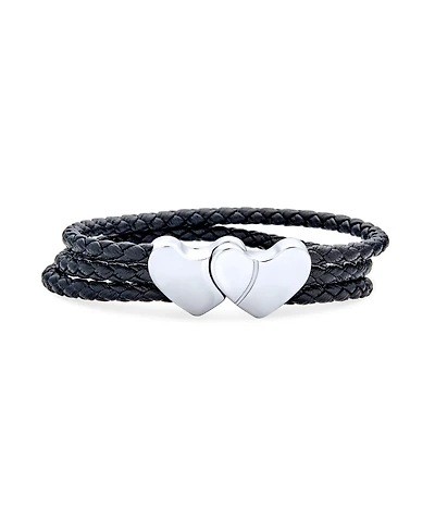 Bling Jewelry Black Triple Strand Wrap Bracelet with Heart Clasp - Stainless Steel