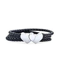 Bling Jewelry Black Triple Strand Wrap Bracelet with Heart Clasp - Stainless Steel