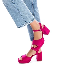 Women's Heeled Suede Sandals With Platform By Xti, Pink