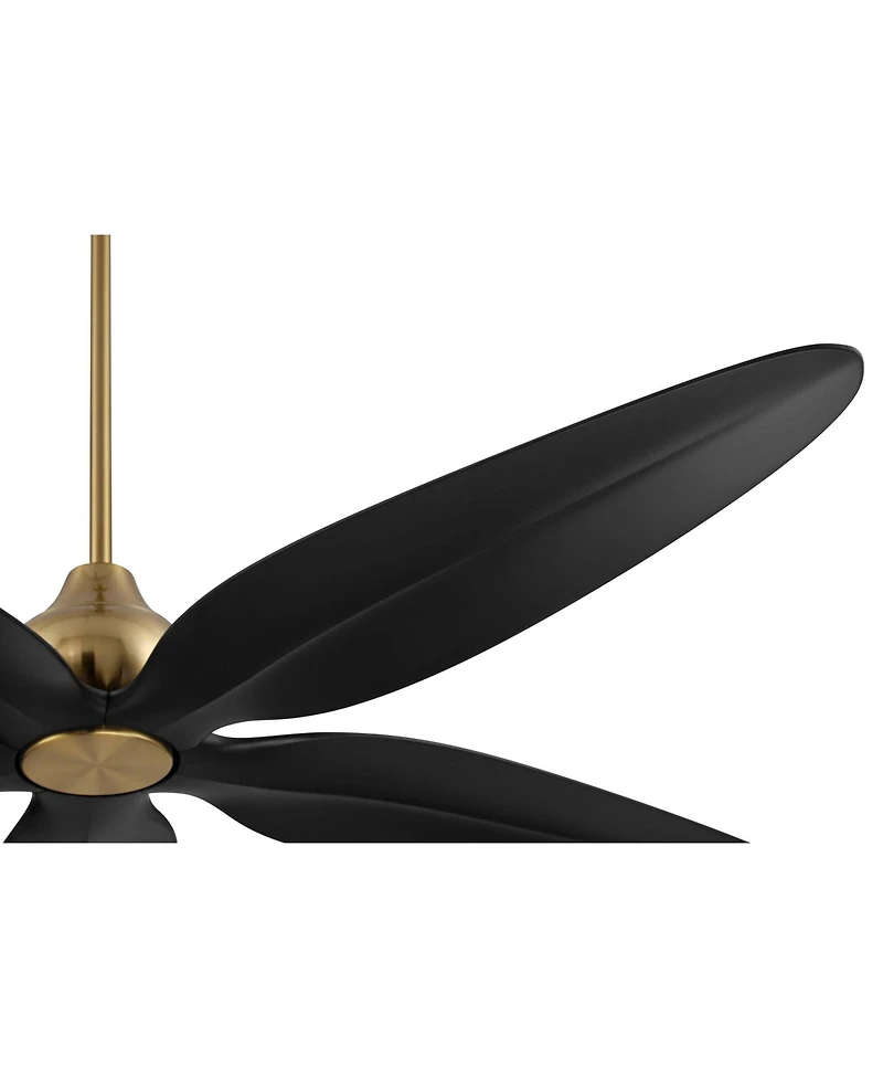 Casa Vieja 60" Lotus Bay Indoor Outdoor Ceiling Fan 5 Blade Led Light Remote Control Brass Finish Black Blades Bedroom Damp Rated