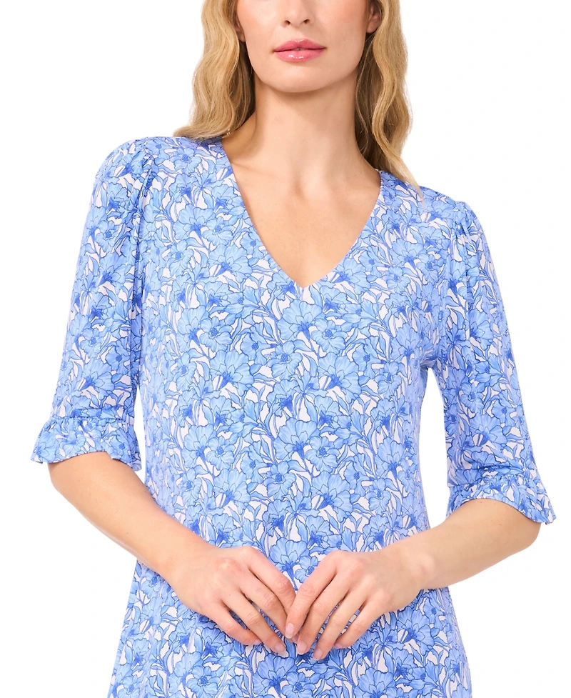 CeCe Women's V-Neck Ruffled Floral Shift Dress