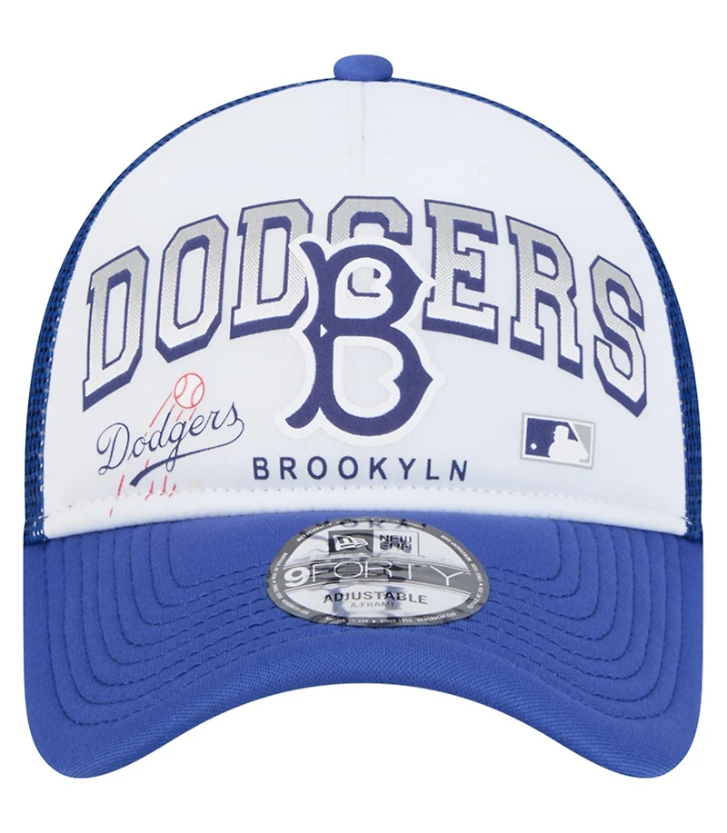 New Era Men's White Los Angeles Dodgers Retro Wordmark 9FORTY A-Frame Trucker Adjustable Hat