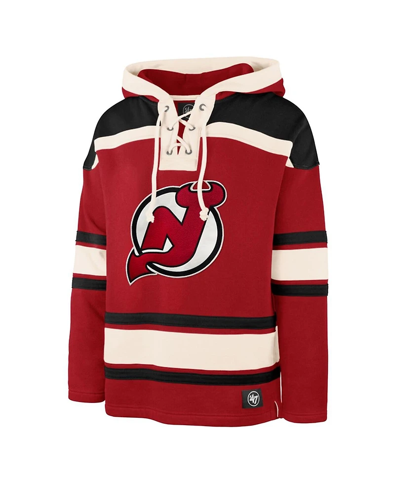 '47 Brand Men's Jack Hughes Red New Jersey Devils Big Tall Lace-up Pullover Hoodie