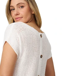 Melissa Paige Petite Buttoned-Back Dolman-Sleeve Tape Yarn Sweater