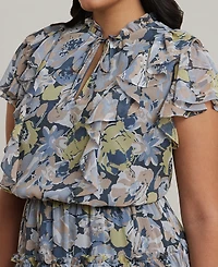 Lauren Ralph Lauren Plus Size Floral Ruffle-Trim Georgette Dress