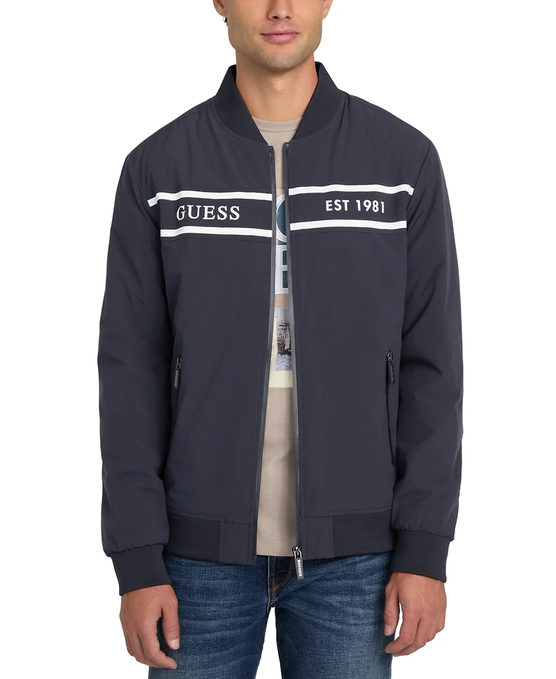 Guess Men's Lightweight Logo Full-Zip Bomber Jacket
