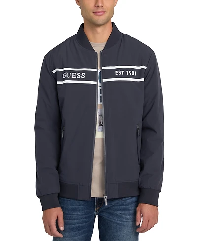 Guess Men's Lightweight Logo Full-Zip Bomber Jacket