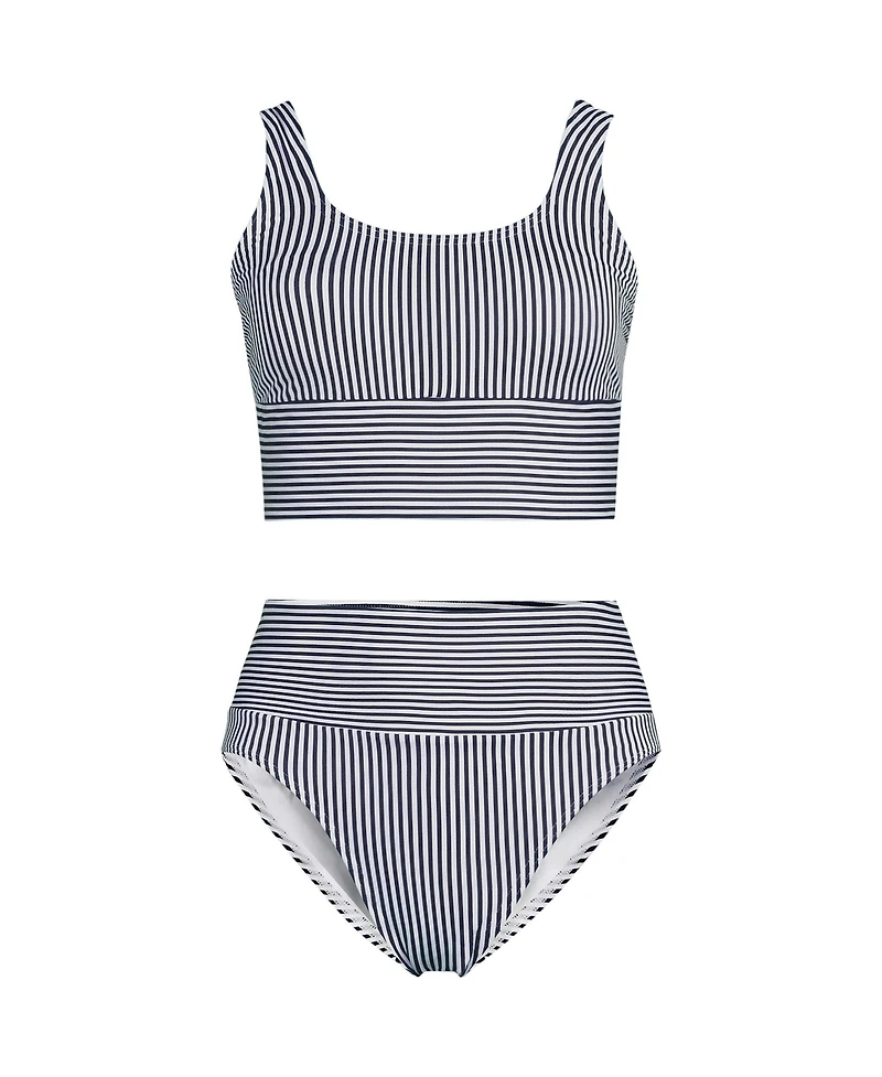 Lands' End Women's Tugless Midkini Top and High Waisted Bottom Swimsuit Set