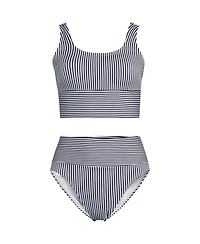 Lands' End Women's Tugless Midkini Top and High Waisted Bottom Swimsuit Set