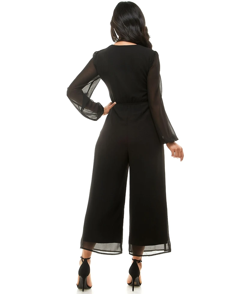 Bebe Women's Tie Front Elastic Waist Jumpsuit
