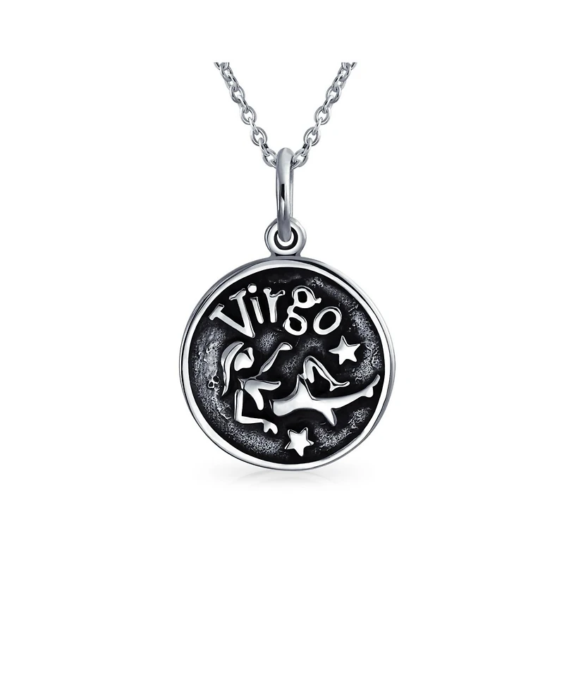 Bling Jewelry Virgo Zodiac Sign Astrology Horoscope Round Medallion Pendant Necklace Antiqued Sterling Silver