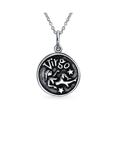 Bling Jewelry Virgo Zodiac Sign Astrology Horoscope Round Medallion Pendant Necklace Antiqued Sterling Silver