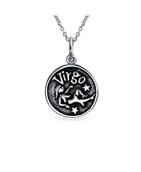 Bling Jewelry Virgo Zodiac Sign Astrology Horoscope Round Medallion Pendant Necklace Antiqued Sterling Silver