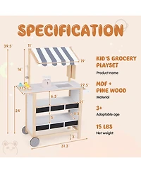 Ice Cream Cart with Chalkboard & Storage Pretend Play Toy for Kids 3+ Years Old