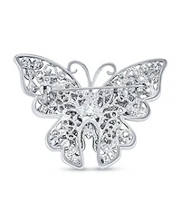 Bling Jewelry Large Crystal Filigree Butterfly Brooch Pin Fashion Statement Silver Plated Brass
