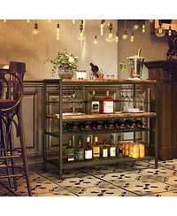 41" Wine Rack with 4 Glass Holders Wide Countertop Middle & Bottom Storage Shelves