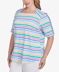 Ruby Rd. Plus Oasis Stripe Square Neck T-Shirt
