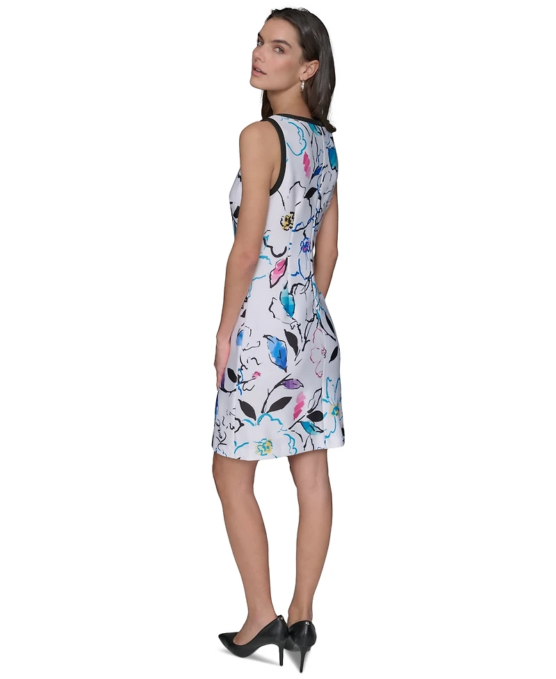 Karl Lagerfeld Paris Women's Printed Notch-Neck A-Line Dress